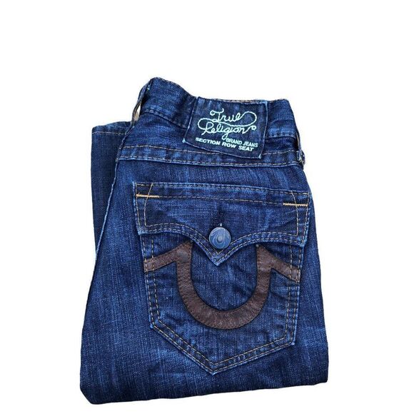 True Religion Jeans Size 29 Blue Leather Horshoe - Picture 5 of 8